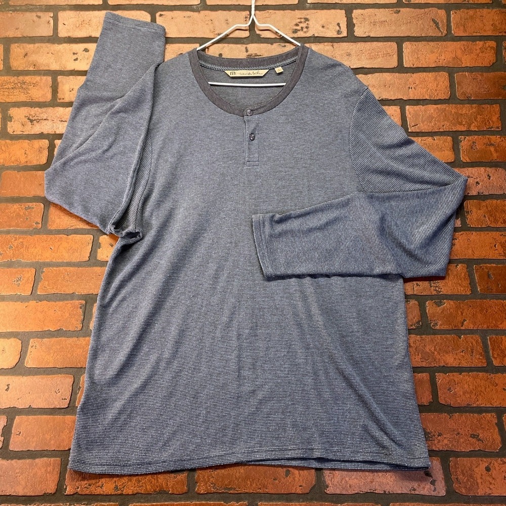 Travis Mathew Men's XL Dark Blue Waffle Knit Quarter Button Pullover Henley